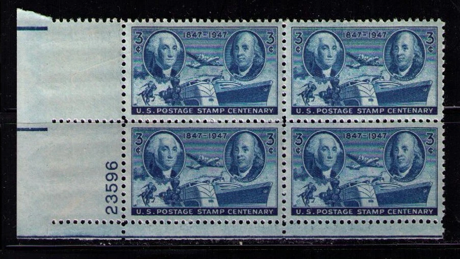 US USA Sc# 947 MNH FVF PLATE # BLOCK Ship Train Plane Washington Franklin - Image 1 of 1