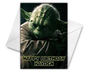 YODA Personalised Birthday Card - Star Wars Greetings Card - Baby Yoda - Picture 1 of 1
