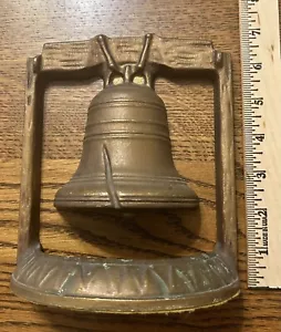 Vintage LIBERTY BELL Bookend Cast Metal Book Bronze Finish 7” - Picture 1 of 3