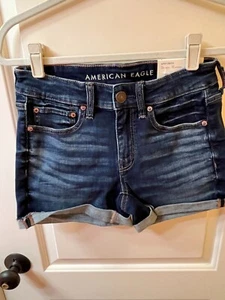 American Eagle Super Stretch Dark Jean Cuff Shorts-Womens Sz 4 (27)-NWT - Bild 1 von 4