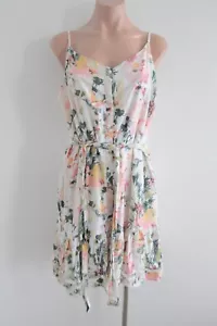 Dotti Dress Womens 16 White Green Pink Floral Slip Sleeveless BNWT belted - Picture 1 of 14
