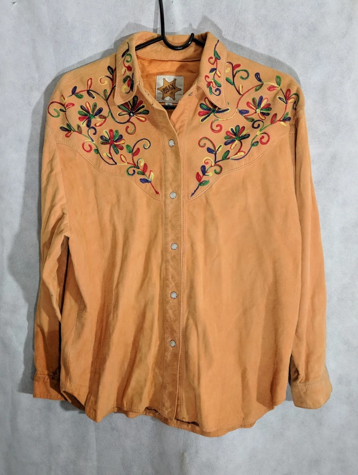 Billy Martin's NYC Vintage 70s  Suede Western Pearl Snap Colorful Shirt Size 6 - Изображение 1 из 1