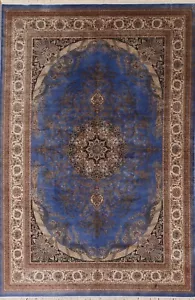 90% Silk Blue/ Ivory Floral Traditional Living Room Rug 6'x9' Turkish Carpet - Picture 1 of 12