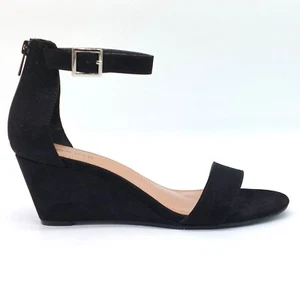Torrid Sandal Black Faux Suede Wedge Size 9W Wide Zipper Ankle Strap - Picture 1 of 10