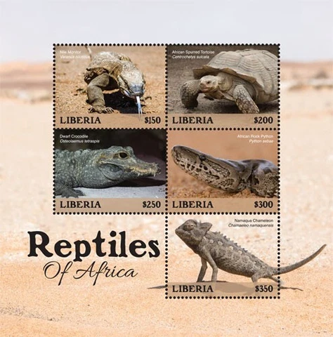 Liberia 2019 - Reptiles of Africa - Sheet of 5 stamps- Scott #3326- MNH Cover