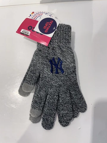 New York Yankees Grey Knit Gloves MLB Baseball Texting Fingertips FOCO Cover