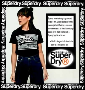 ❤SUPERDRY DAMEN VINTAGE LOGO SCHWARZ STRUKTURIERTE FOLIENBOX T-SHIRT GRÖSSE XS/UK8 ~ BRANDNEU MIT ETIKETT❤ - Bild 1 von 12