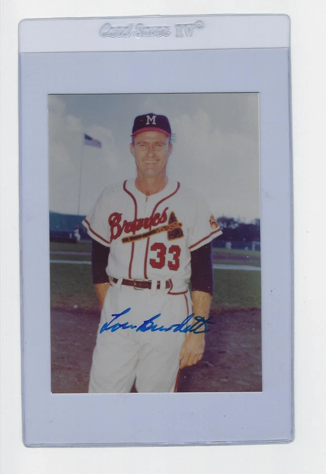 Foto autógrafa de béisbol firmada por Lou Burdette de los Bravos de Milwaukee 3 1/2 x 5 Foto 1 de 1