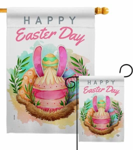 Happy Bunny Eggs Garden Flag Easter Spring Decorative Gift Yard House Banner - Picture 1 of 17