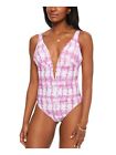 BAR III Women's Purple Plunging V-Neck Open Back V-Wire One Piece Swimsuit M
