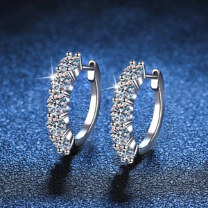 3CT Round Moissanite Hoop Huggie Earrings Women 925 Sterling Silver Pass Tester - Picture 1 of 10