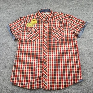 Trust 80 Akoo Shirt Mens 2XL Red Yellow Plaid Patch Chambray Embroidered Vintage - Picture 1 of 14