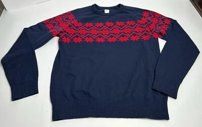 Gap Crew Neck Sweater Men's Large Fair Isle Snowflake Wool Blue Red Pullover - Image 1 of 4