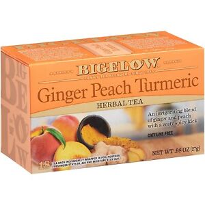 Bigelow Tea Ginger Peach Turmeric Herbal Tea Bags, 18 count