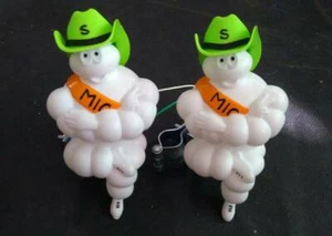 2 x 5" Michelin Man Bibendum Tire Figure Doll Cowboy Hat Truck Decor Advertise - Picture 1 of 6