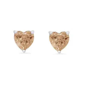 14k White Gold Push Back Heart Created Champagne Sapphire Stud Earrings 4mm - Picture 1 of 1