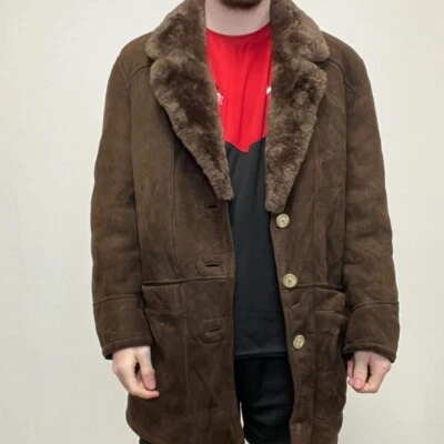 Yves Saint Laurent Sheepskin Shearling Brown Suede Coat Jacket Size Medium - Image 1 of 4