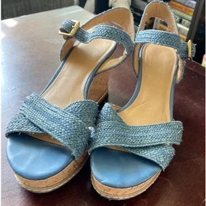 Franco Sarto Cara Mary Jane-Sandalen Espadrille Keilabsatz blau gewebt 6,5 M - Bild 1 von 14