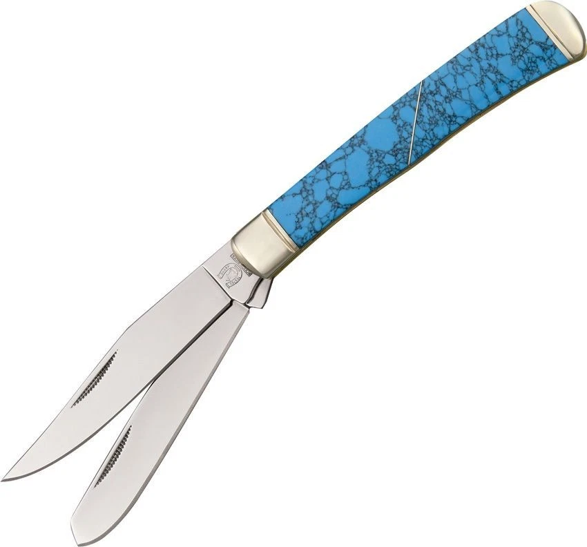 Rough Ryder Trapper Pocket Knife 440A Steel Blades Imitation Turquoise Handle - Image 1 of 1