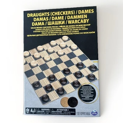 Draughts Game Set Classic Games Spin Master Checkers Game With 24 Wooden Pieces - Image 1 of 4