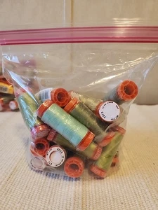 New - SEWING THREAD LOT- Quart Bag Of Small Spools-Aurifil Cotton 50wt Assorted  - Picture 1 of 4