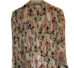 CJ Banks Sz 3XL Floral Top Crinkle Pleated Lightweight Button Up Coquette Fairy - Picture 1 of 10