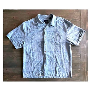 Caribbean Joe Silk Shirt Men's XL Light Blue Tropical Palm Design - Picture 1 of 7