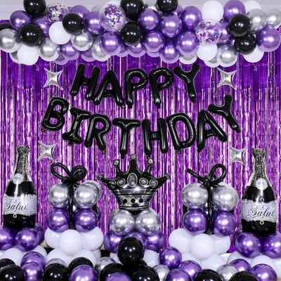 Purple and Black Birthday Decorations for Men Women Boys Girls Purple and Bla... - Image 1 of 4