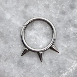 UK Stainless Steel Spikey Septum Clicker 8mm Effect Segment Hinged Ring Spiked - Picture 1 of 4
