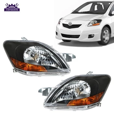 Left+Right Front For Toyota Yaris 2007-2012 Headlight Set Headlamp Black Housing - Image 1 of 4