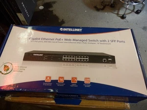 New Intellinet 561341 16 Port Gigabit Ethernet PoE Web Managed Switch 2 SFP Port - Picture 1 of 3