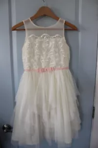 Jona Michelle Girls White Easter Confirmation Sleeveless Dress Lace Bow Size 12 - Picture 1 of 3