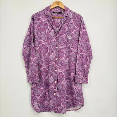 Lauren Ralph Lauren Black Label Sleep Shirt Gown, Sz Small, Paisley Button Down - Image 1 of 4
