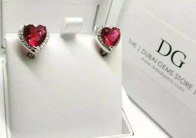 Pendientes gotitas corte corazón diamante creado rubí rojo acabado oro blanco envío gratuito Foto 1 de 4