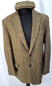 Harris Tweed Pure Wool Checked Blazer Jacket Smart Casual Green 46" XL A2597 - Picture 1 of 10