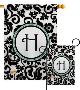 Damask H Initial Simply Beauty Monogram First Last Name Garden House Yard Flag - Bild 1 von 13