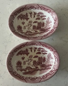 Set Of 2 Vintage Red Transferware Willow Oval Platter Made in Japan - Picture 1 of 7