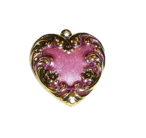 Pink Heart w/Gold Scrolling Metal Charm for Bracelet 3/4"x3/4" Pink Heart Charm - Picture 1 of 3