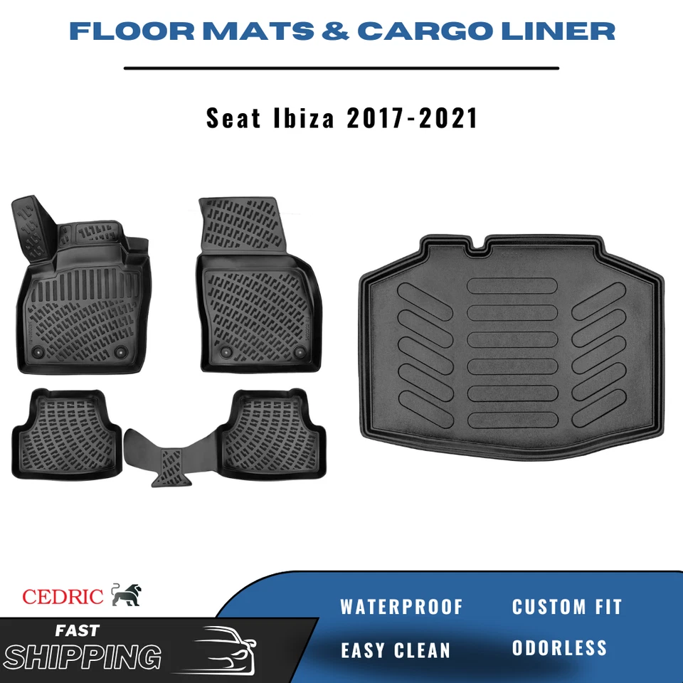 Juego completo de alfombrillas y revestimiento de maletero de coche para Seat Ibiza 2017-2021 3D TPE Foto 1 de 4