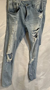 Young & Reckless Men's 33 Skinny Jeans Distressed White Stains Ankle Zippers - Picture 1 of 3