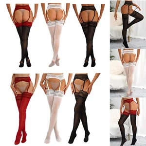 UK Womens Cutout Suspender Pantyhose Lace Garter w/Thigh High Stocking Hosiery - Picture 1 of 45
