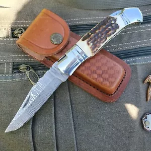 Damastmesser Jagdmesser Laguiole Hirschhorngriff Klappmesser 21 cm (T10) TOP - Bild 1 von 13