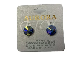 Earrings Iridesent Swarovski Crystal Studs Pierced Women Fashion Jewelry - Picture 1 of 4