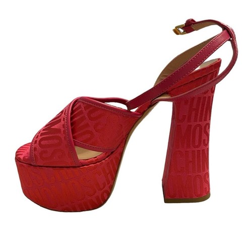 Sandali MOSCHINO logo jacquard plateau tacco tela cinturino alla caviglia rosa taglia 37