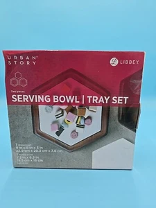 Urban Story 2 Pc Wood Ceramic Flip Bowl 8 Inch Serving Tray Dip Appetizer - Picture 1 of 4