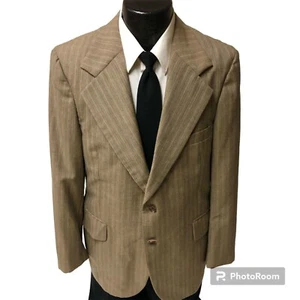 Vtg 70's Blue Gray CHALK STRIPE Sport Coat WOOL Jacket WIDE LAPEL Blazer 40 L - Picture 1 of 6