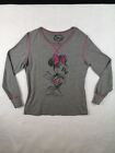 Disney Minnie Mouse Long Sleeve T-shirt Size L Sleepwear Grey Pink Rhinestones