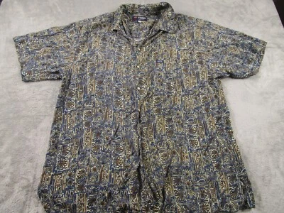 Vintage Guess Shirt Mens XL Blue Geometric Loop Collar Button Up 80s - Image 1 of 4