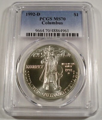 1992-D PCGS MS70 SILVER DOLLAR COLUMBUS 500th ANNIVERSARY MS 70 BU S$1 - Image 1 of 4