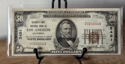 $50 1929 T1 Security First NB of Los Angeles California CA RARE! XF-About UNC! - Image 1 of 4